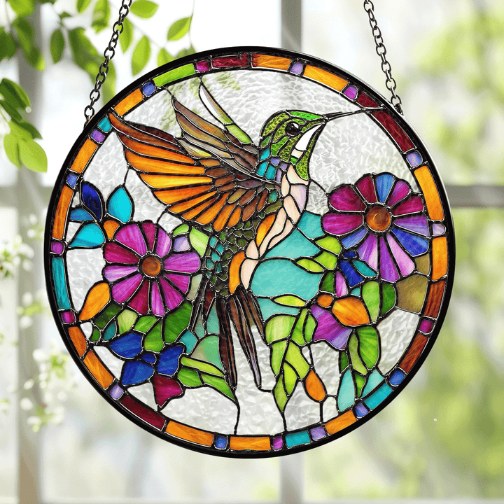 Floral Hummingbird - Stained Glass Window Hanging Suncatcher NCU0TH013