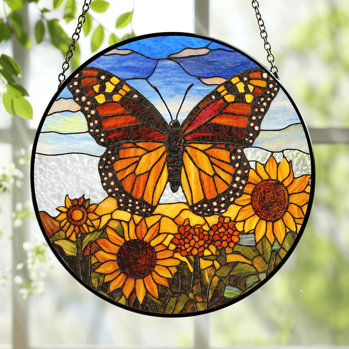 Winged Harmony Monarch Butterfly - Stained Glass Window Hanging Suncatcher NCU0PD006