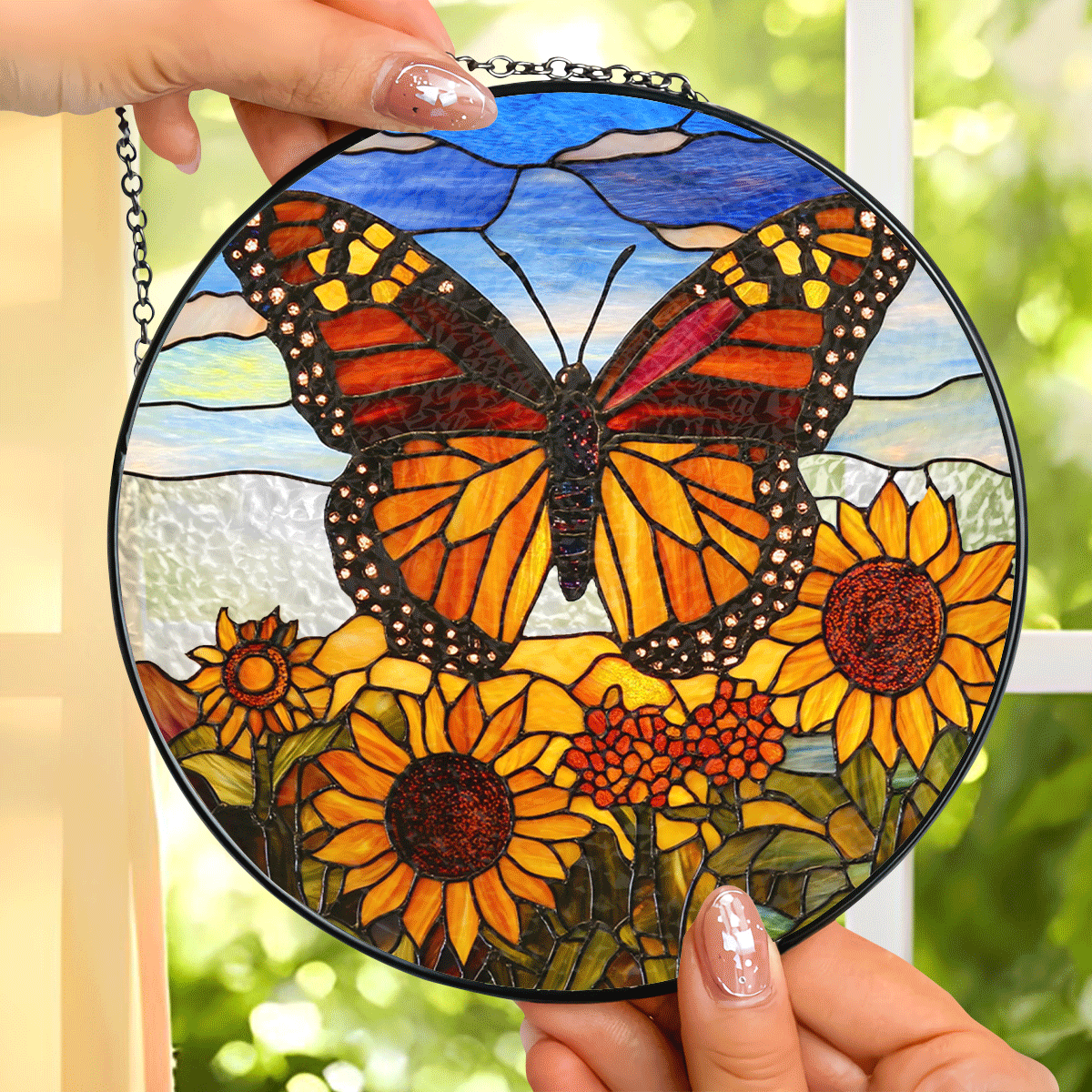 BOGDAN Butterfly Suncatcher Mit Gepressten Blumen – Glas-Windspiel Für Muttertag, 11,9 Cm