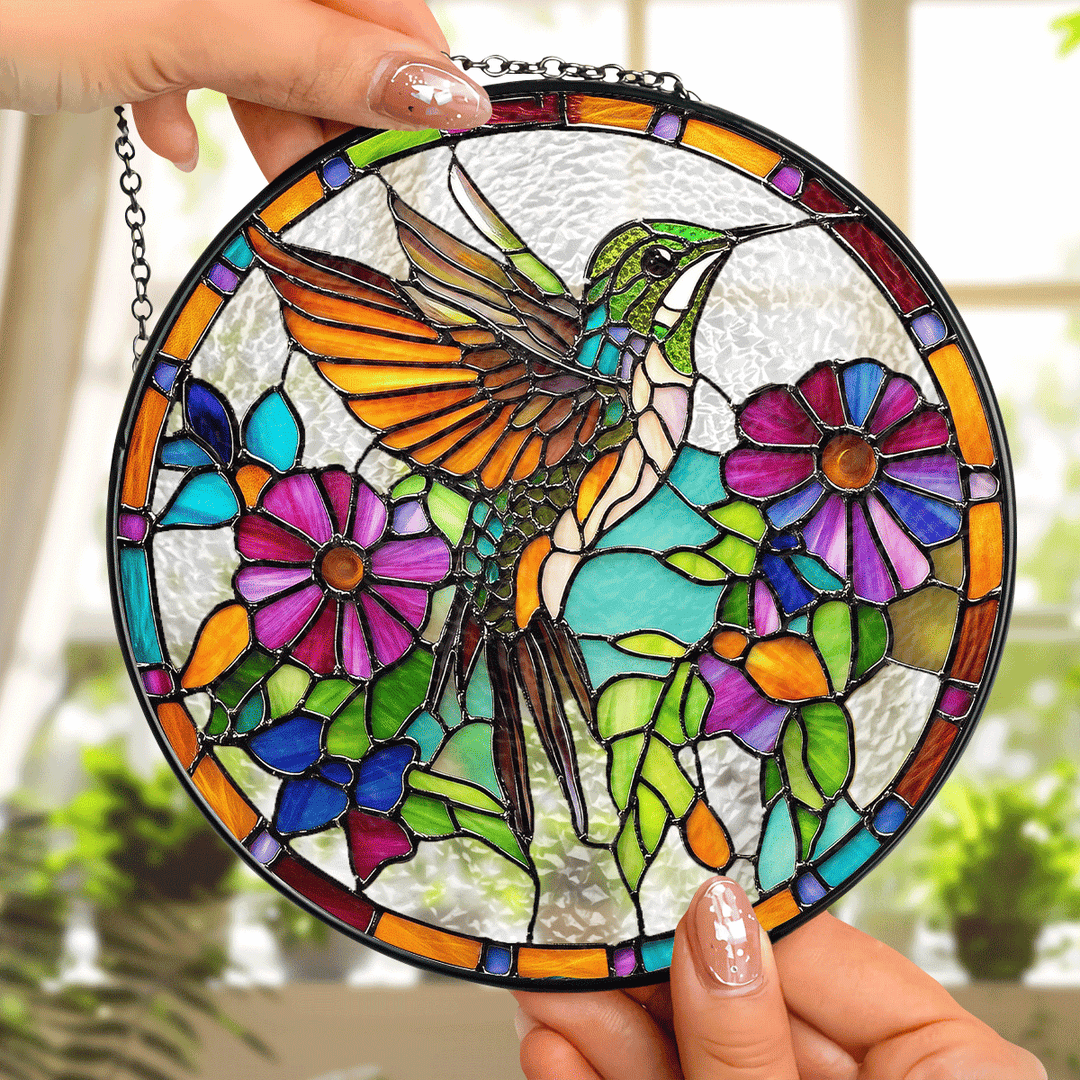 Floral Hummingbird - Stained Glass Window Hanging Suncatcher NCU0TH013