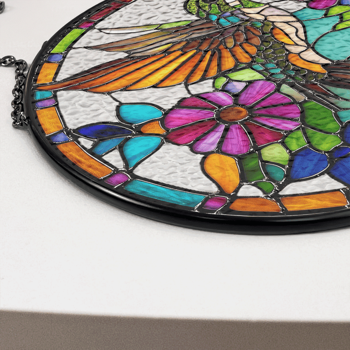 Floral Hummingbird - Stained Glass Window Hanging Suncatcher NCU0TH013