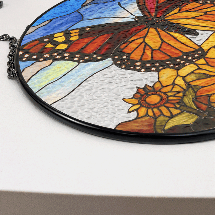 Winged Harmony Monarch Butterfly - Stained Glass Window Hanging Suncatcher NCU0PD006