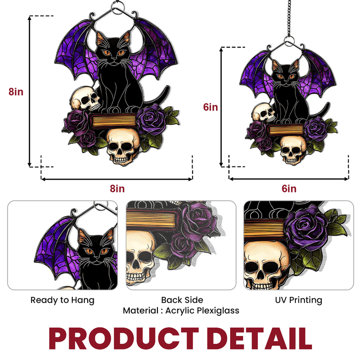 Gothic Cat On Skull - Window Hanging Suncatcher NCU0PD029