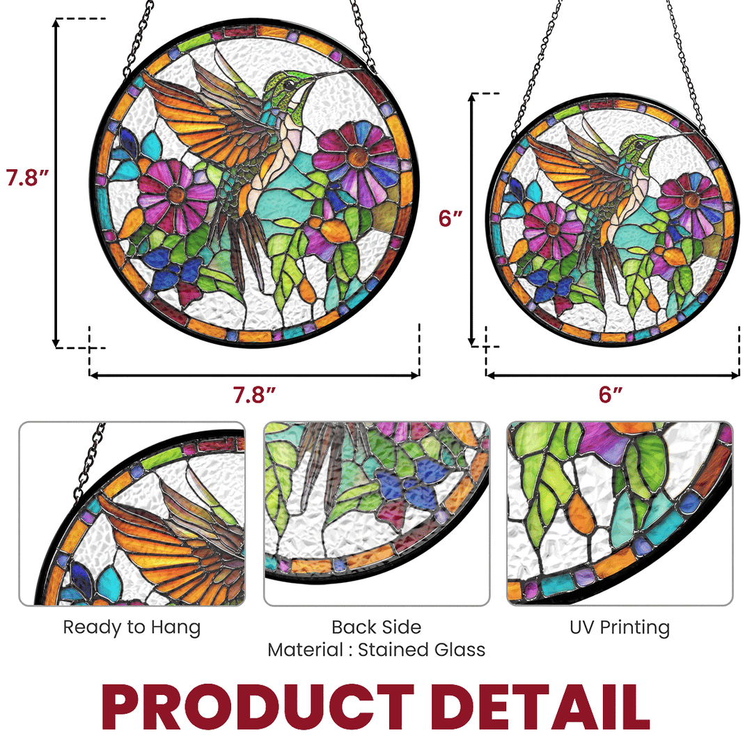 Floral Hummingbird - Stained Glass Window Hanging Suncatcher NCU0TH013