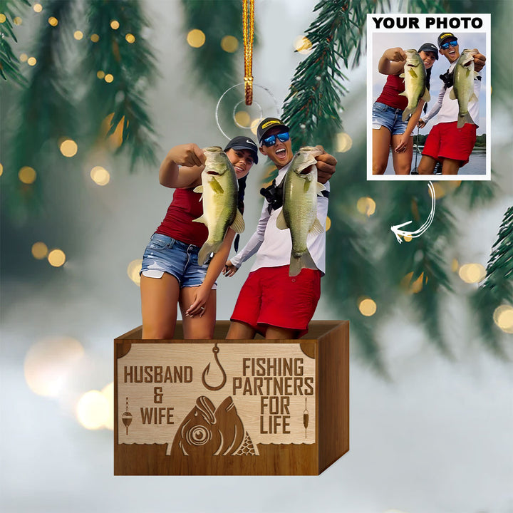 Husband & Wife, Fishing Partner For Life - Personalized Photo Mica Ornament - Christmas Gift For Fishing Couple, Fishing Lovers UPL0HD036