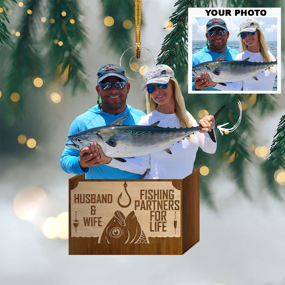 Husband & Wife, Fishing Partner For Life - Personalized Photo Mica Ornament - Christmas Gift For Fishing Couple, Fishing Lovers UPL0HD036