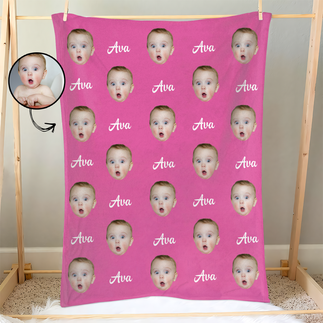 Cute Baby Face Cut Out - Personalized Custom Blanket - Gift For Family Members, Daughter, Son