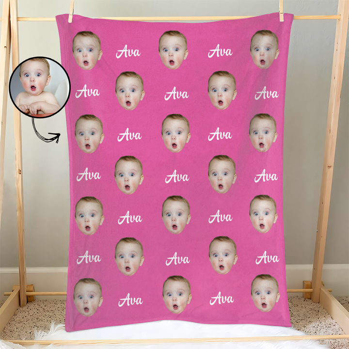 Cute Baby Face Cut Out - Personalized Custom Blanket - Gift For Family Members, Daughter, Son
