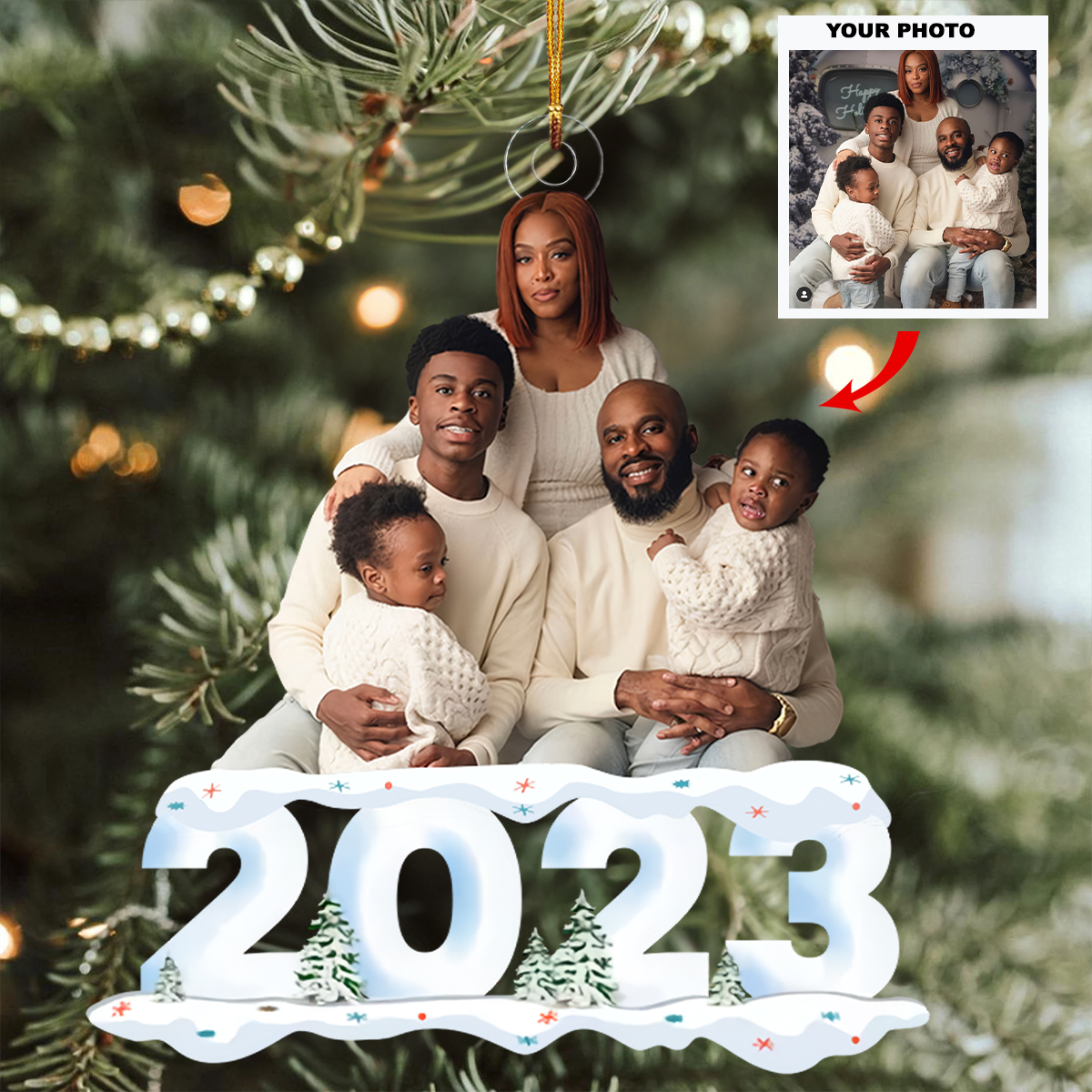 Customized Photo Ornament 2023 Family Snow - Personalized Photo Mica O - A Gift  Customized