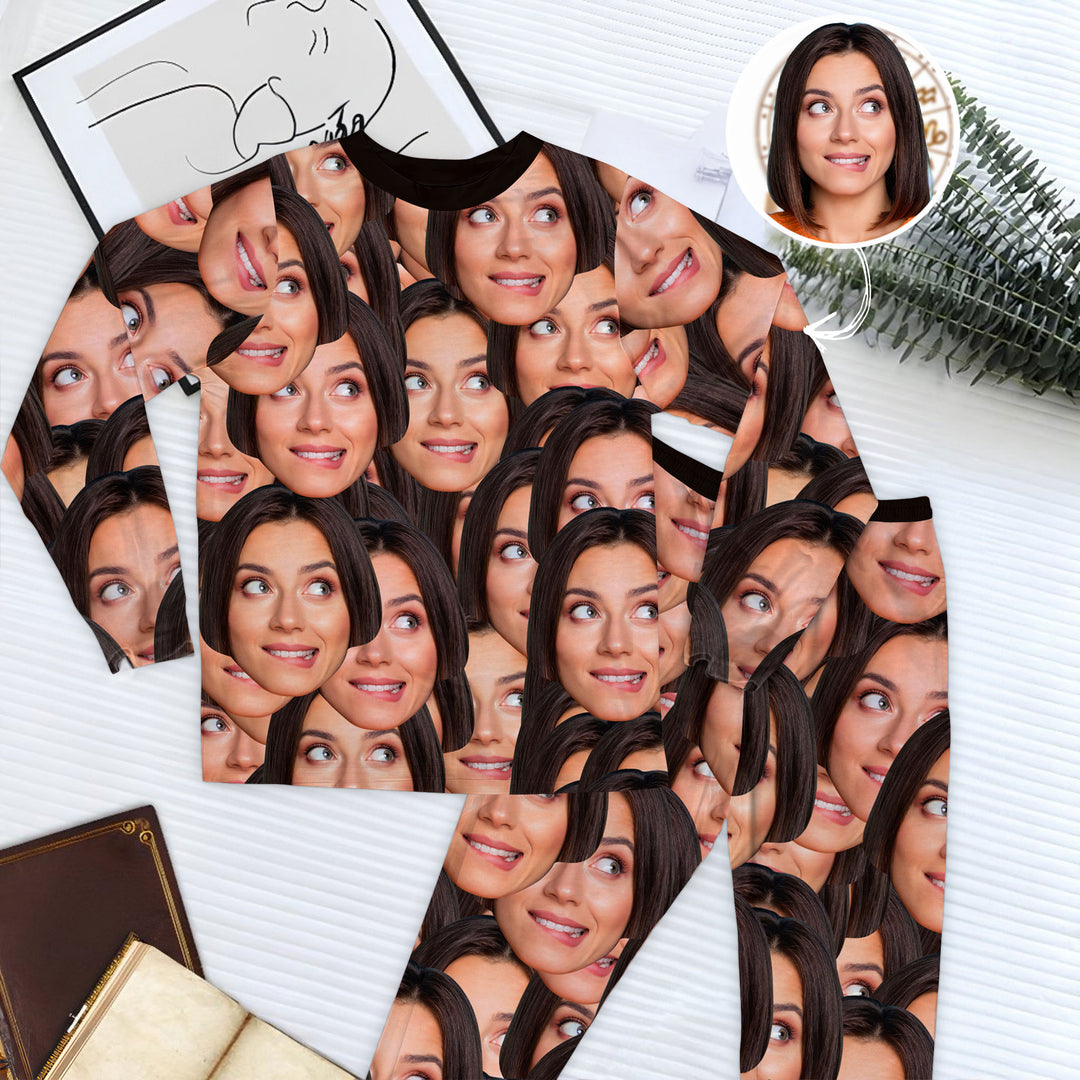 Face Cutout - Personalized Custom Raglan Pajama Set - Gift For Couple, Wife, Husband, Boyfriends, Girlfriends, Family Members