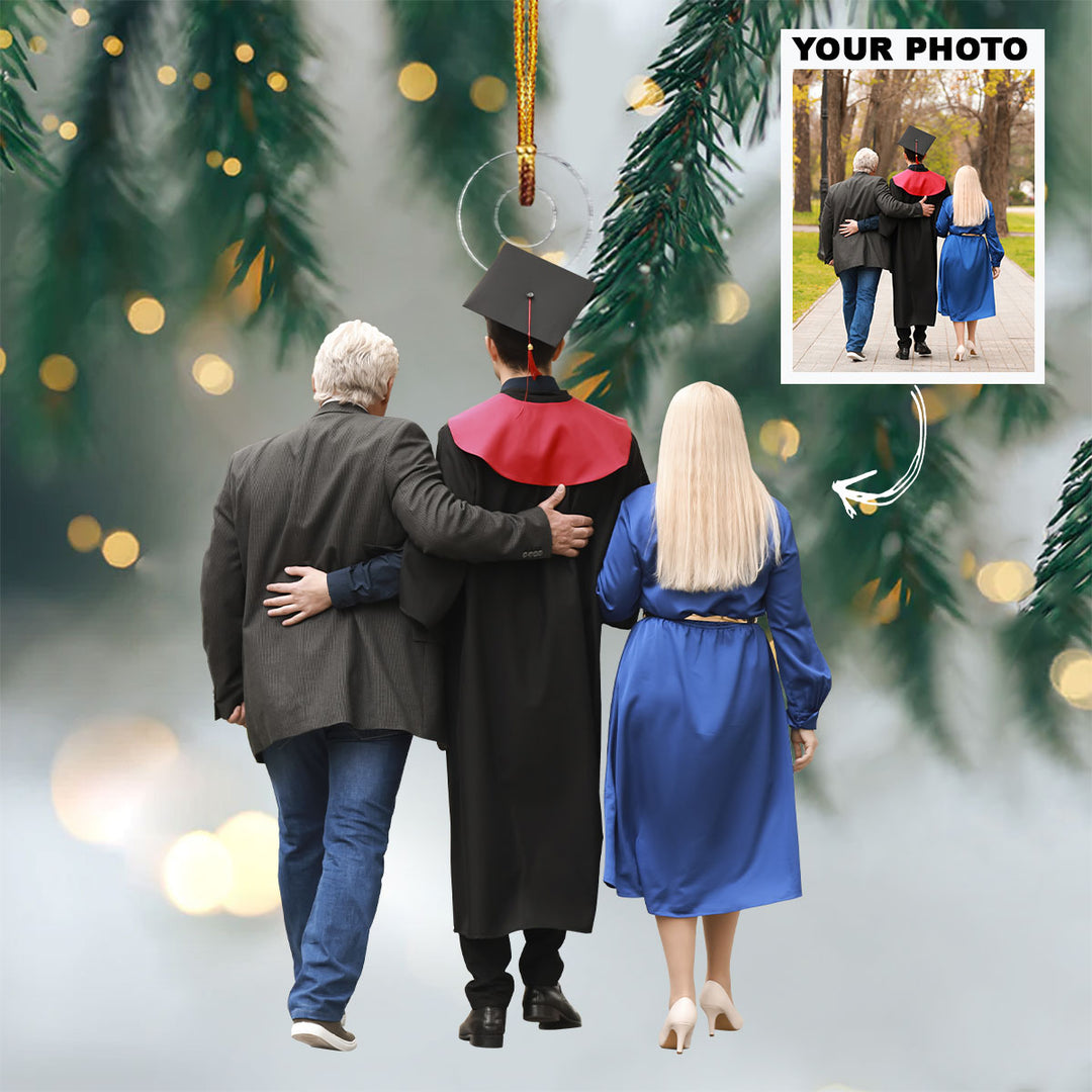 Graduate With Parents - Personalized Custom Photo Mica Ornament - Christmas Gift For Graduation, Family Members