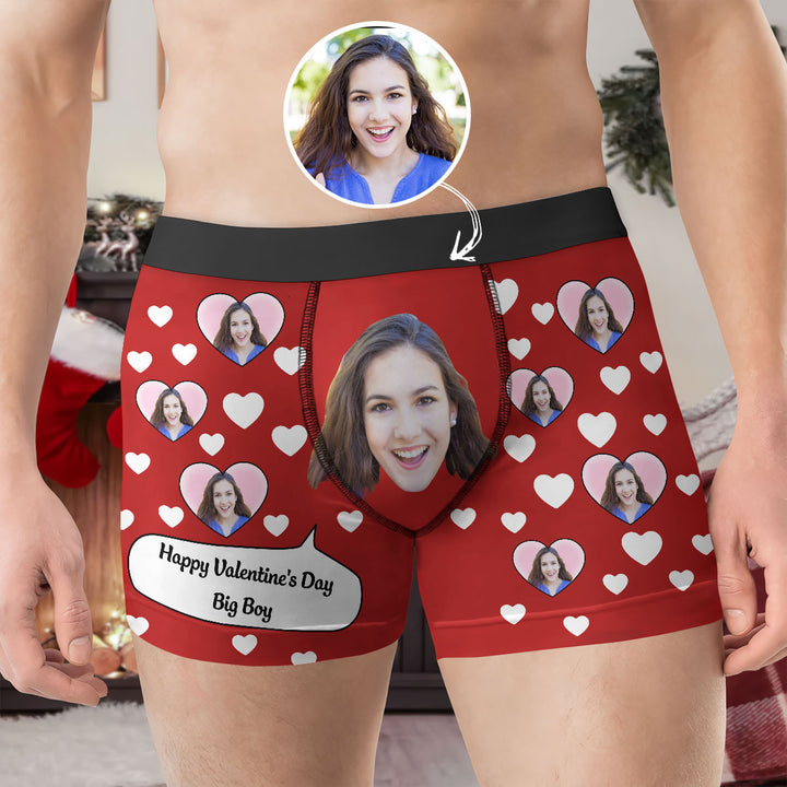 Happy Valentine's Day Big Boy - Personalized Custom Men's Boxer Briefs - Gift For Couple, Boyfriend, Husband