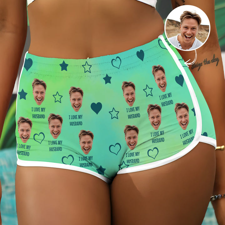 I Love My Husband Custom Photo - Personalized Custom Woman Beach Shorts