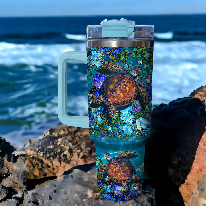 Undersea Golden Sea Turtles - Tumbler with Handle - Gift For Turtle Lovers - NCU0DV059