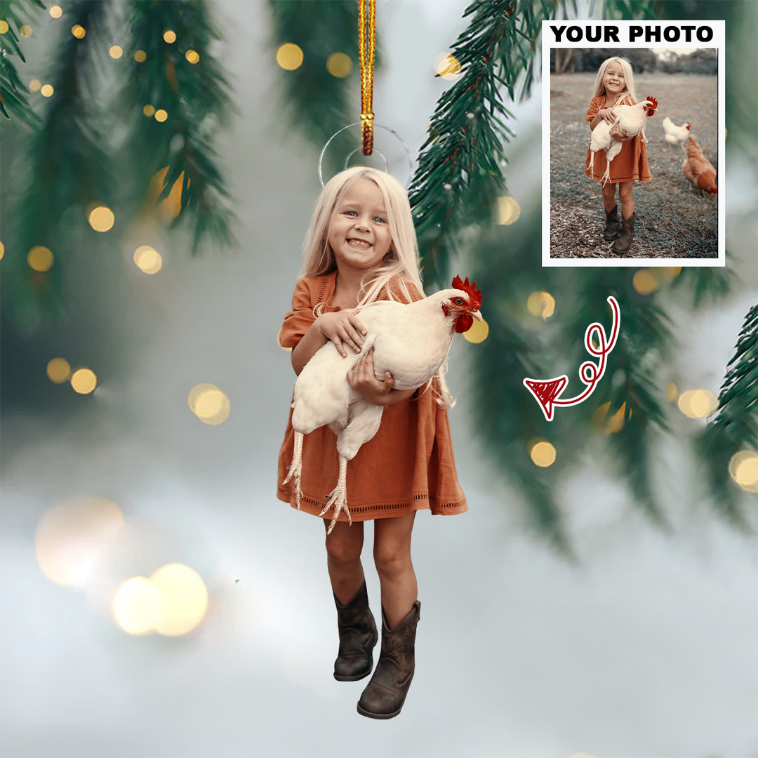 Kid With Farm Animals - Personalized Custom Photo Mica Ornament - Christmas Gift For Family, Family Members, Kids