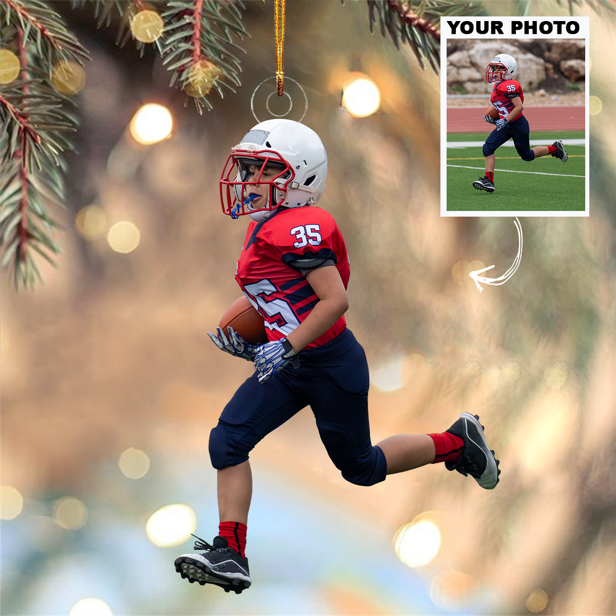 Kid American Football Ornament- Personalized Custom Photo Mica Ornament - Christmas Gift For Family Members, Kids