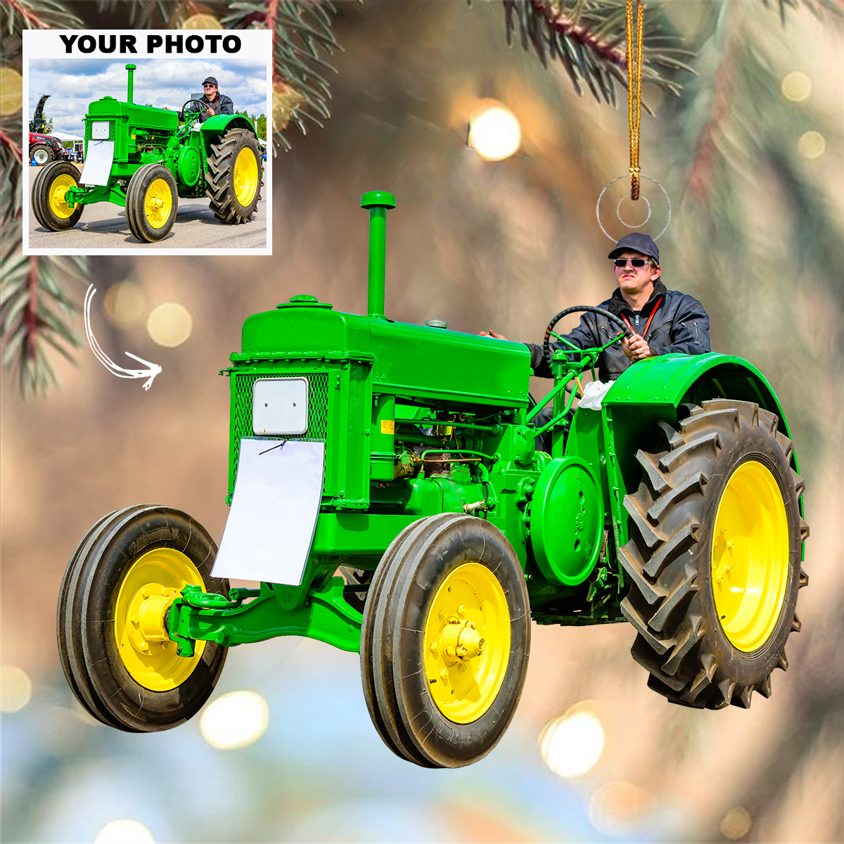Tractor Ornament - Personalized Custom Photo Mica Ornament - Christmas Gift For Family Members