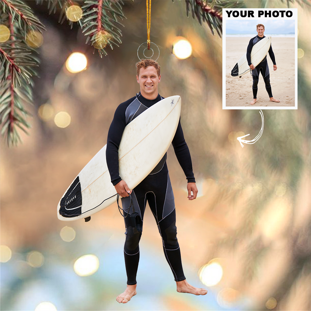 Surfing Ornament - Personalized Custom Photo Mica Ornament - Christmas Gift For Surfing Lovers, Family Members