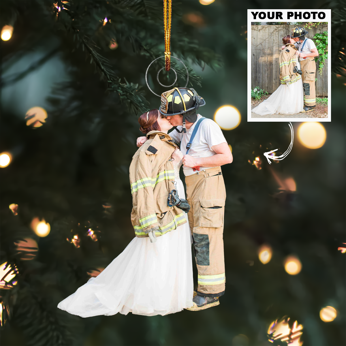 Firefighter Couple - Personalized Custom Photo Mica Ornament - Christmas Gift For Couple, Firefighter, Fireman, Firewoman, Family, Family Members