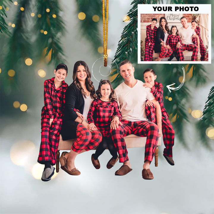 Family In Christmas Pyjamas - Personalized Custom Photo Mica Ornament - Christmas Gift For Family, Family Members