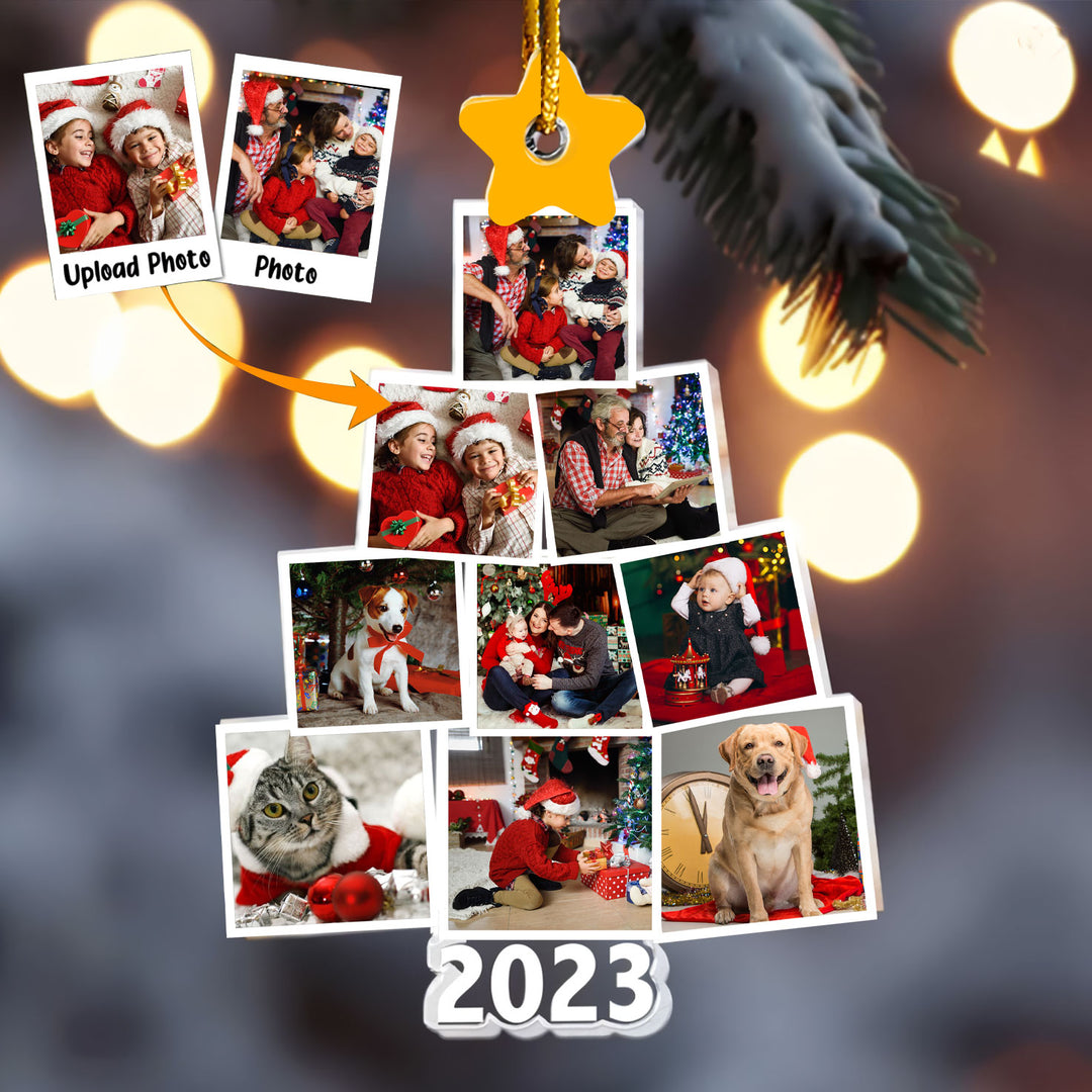 Family 2023 Photo Christmas Tree - Personalized Custom Mica Ornament