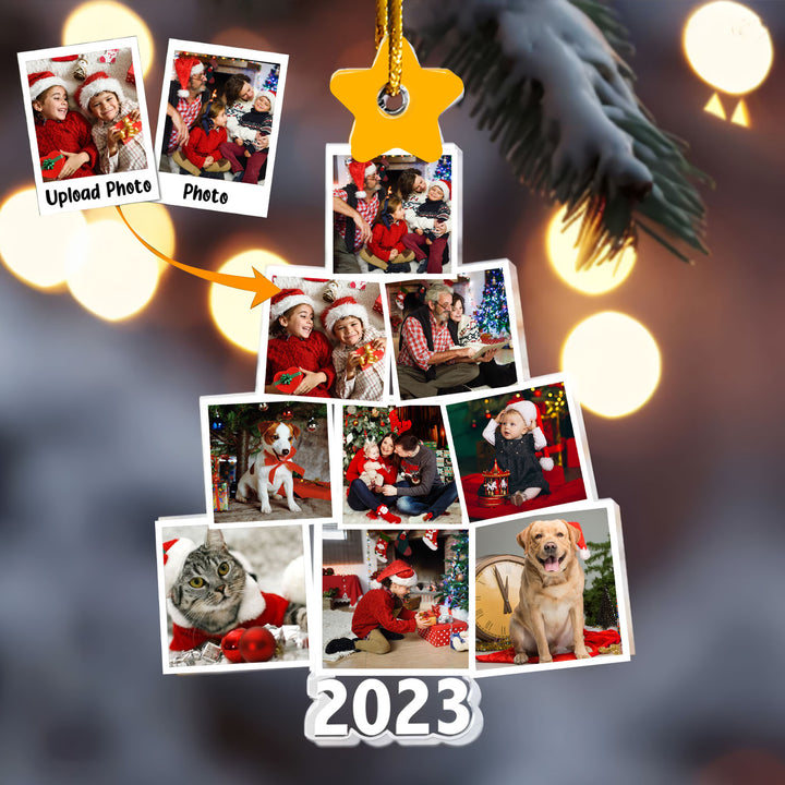 Family 2023 Photo Christmas Tree - Personalized Custom Mica Ornament
