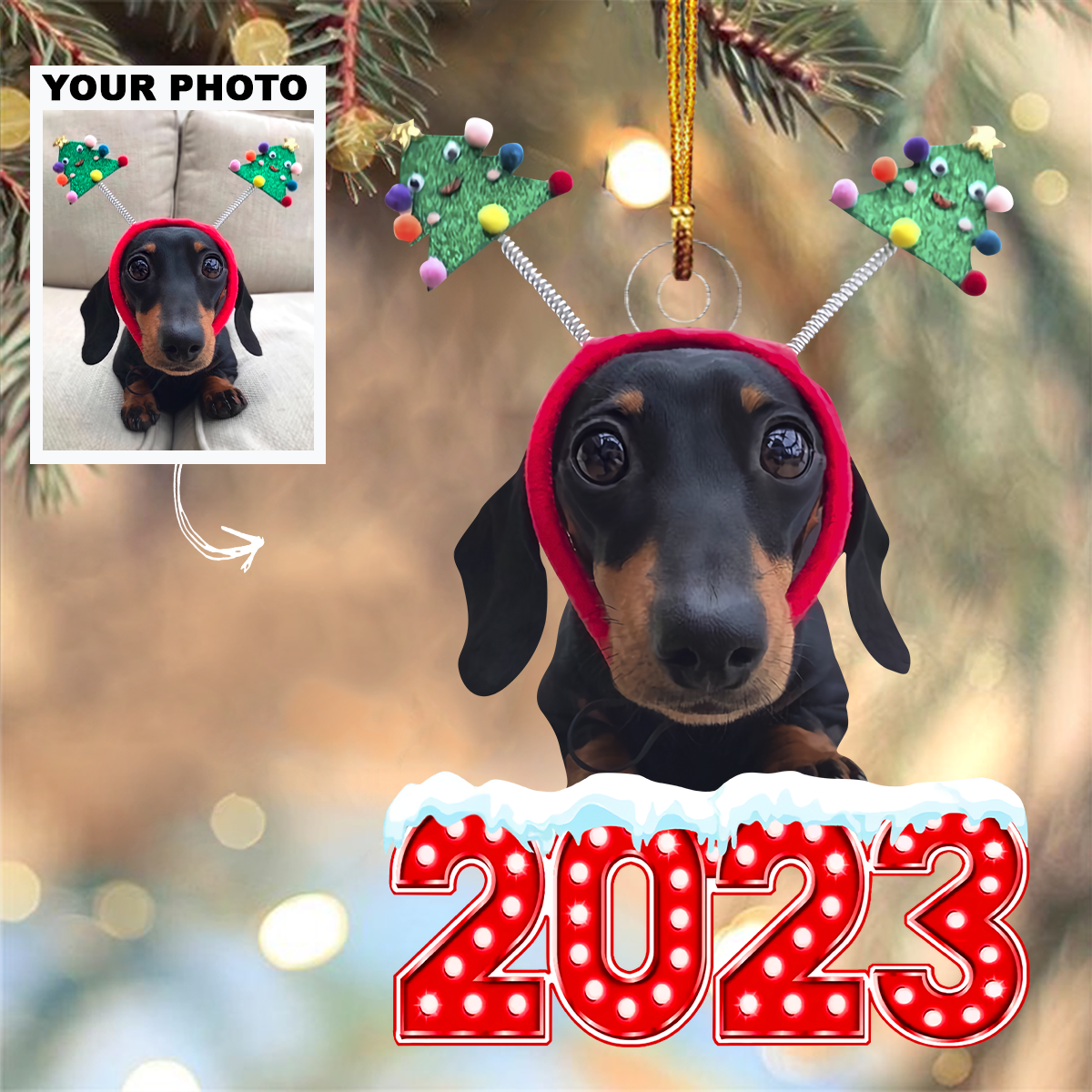 2023 Christmas Cute Dog Customized Dog Photo Ornament - Personalized Custom Photo Mica Ornament - Christmas Gift For Dog Dad, Dog Mom, Cat Dad, Cat Mom UPL0DM003