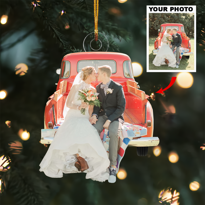 Couple On Wedding Car - Personalized Custom Photo Mica Ornament - Christmas Gift For Couple, Wedding Couple, Newlywed, Wife, Husband