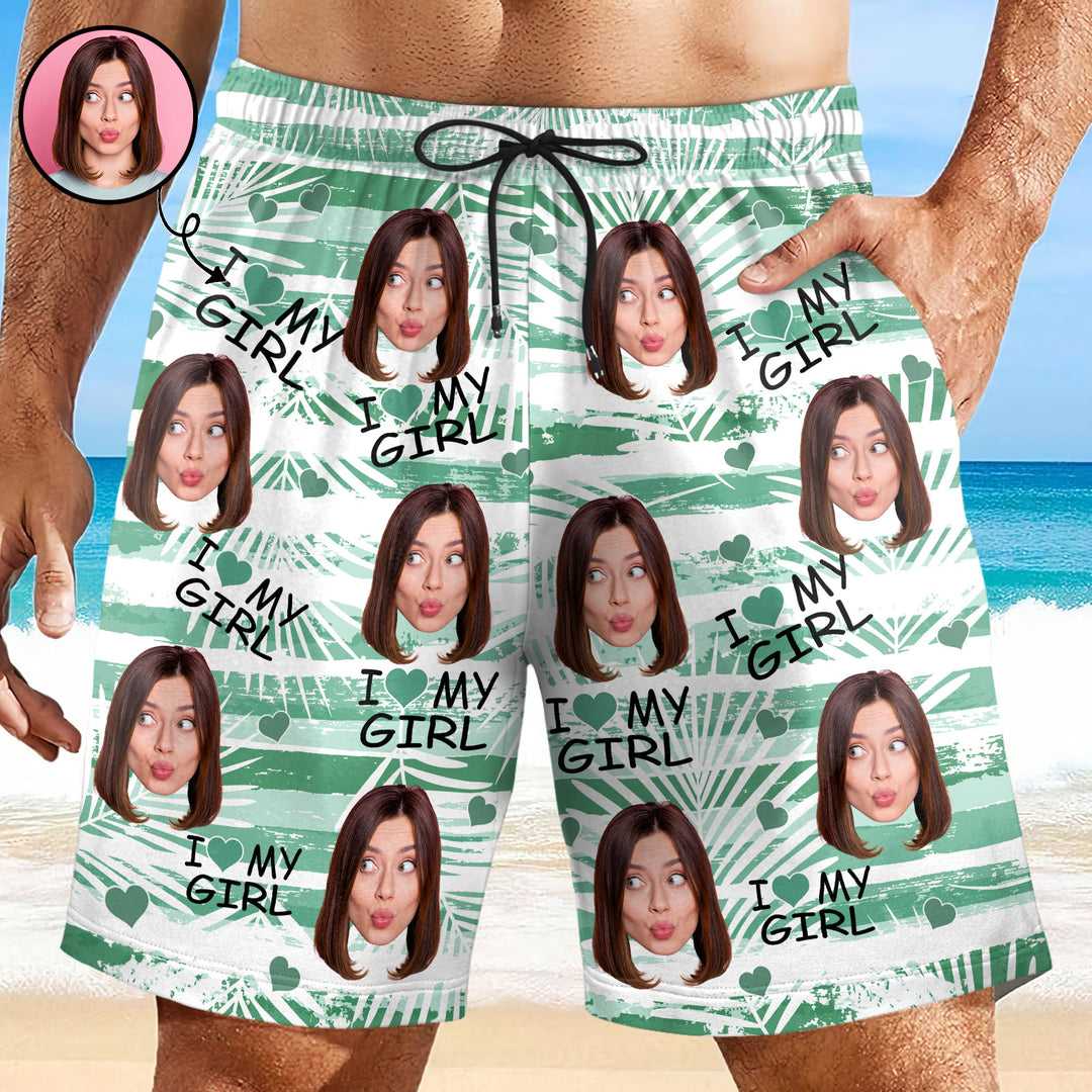 I Love My Wife Custom Photo - Personalized Unisex Man Beach Shorts