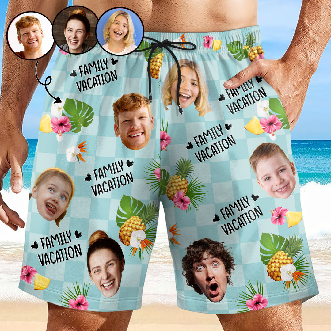 Family Vacation - Personalized Unisex Man Beach Shorts - Gift For Family Members