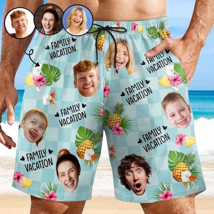 Family Vacation - Personalized Unisex Man Beach Shorts - Gift For Family Members