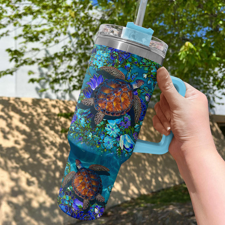 Undersea Golden Sea Turtles - Tumbler with Handle - Gift For Turtle Lovers - NCU0DV059