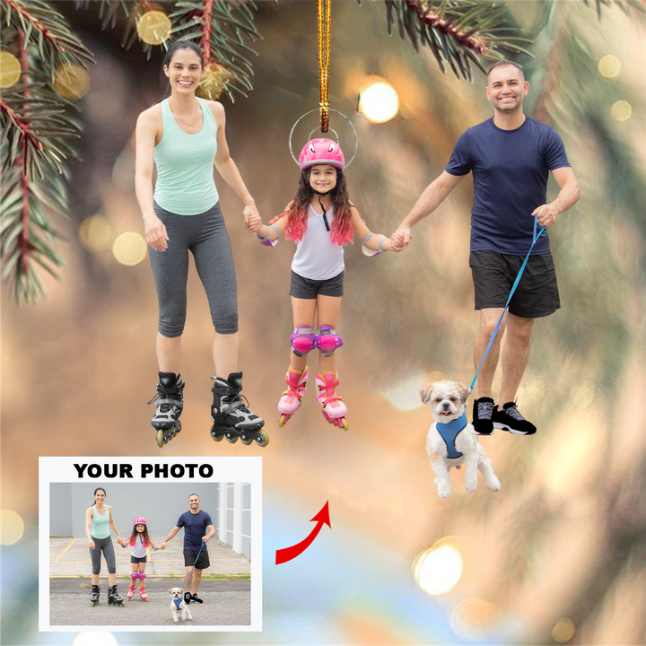 Roller Skating With Family - Personalized Custom Photo Mica Ornament - Christmas Gift For Family, Family Members, Roller Skater