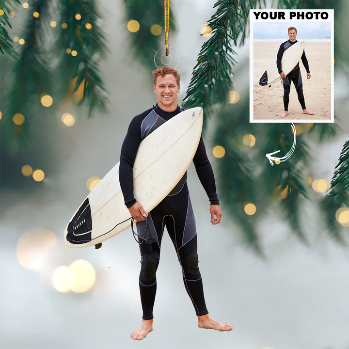 Surfing Ornament - Personalized Custom Photo Mica Ornament - Christmas Gift For Surfing Lovers, Family Members