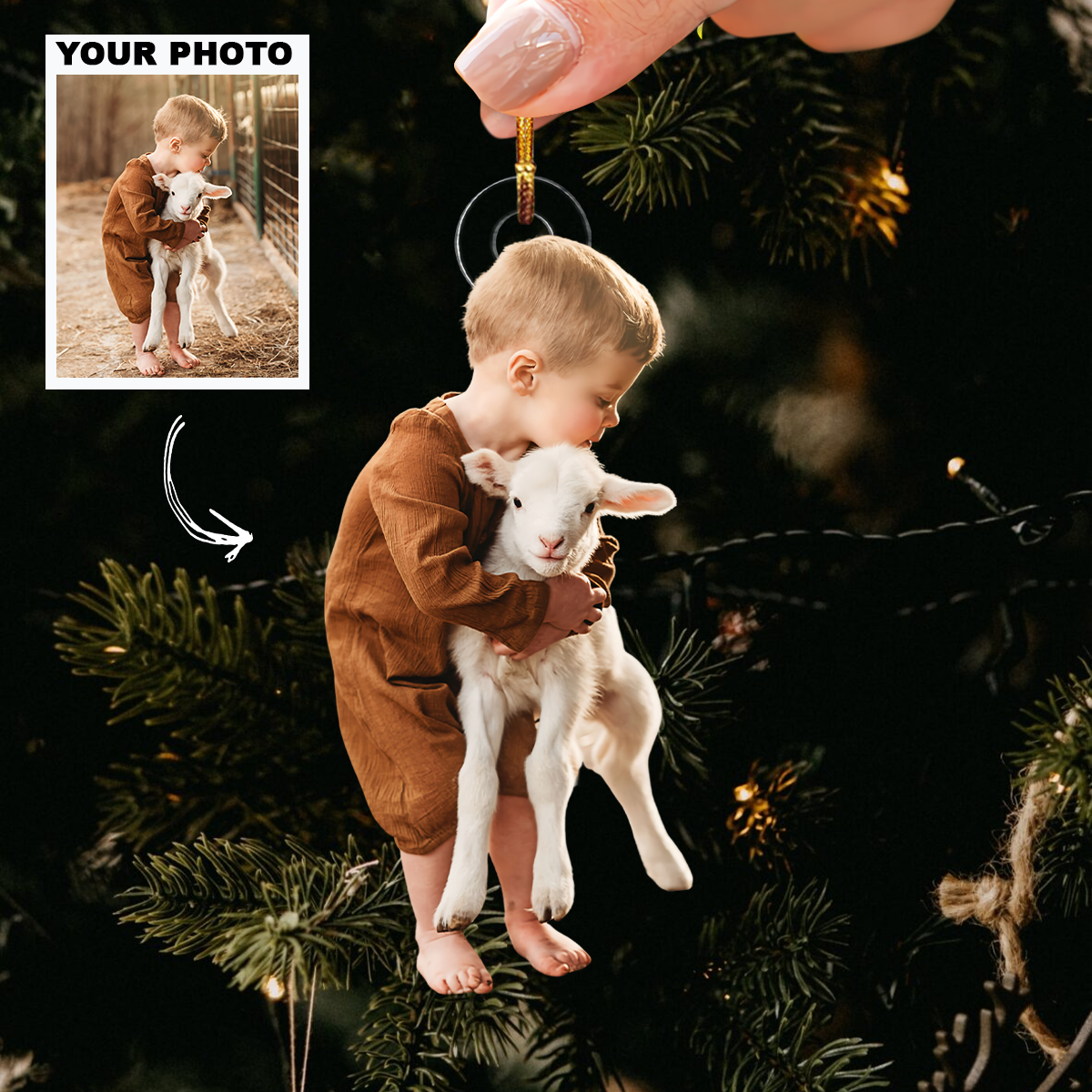 Kid With Farm Animals - Personalized Custom Photo Mica Ornament - Christmas Gift For Family, Family Members, Kids