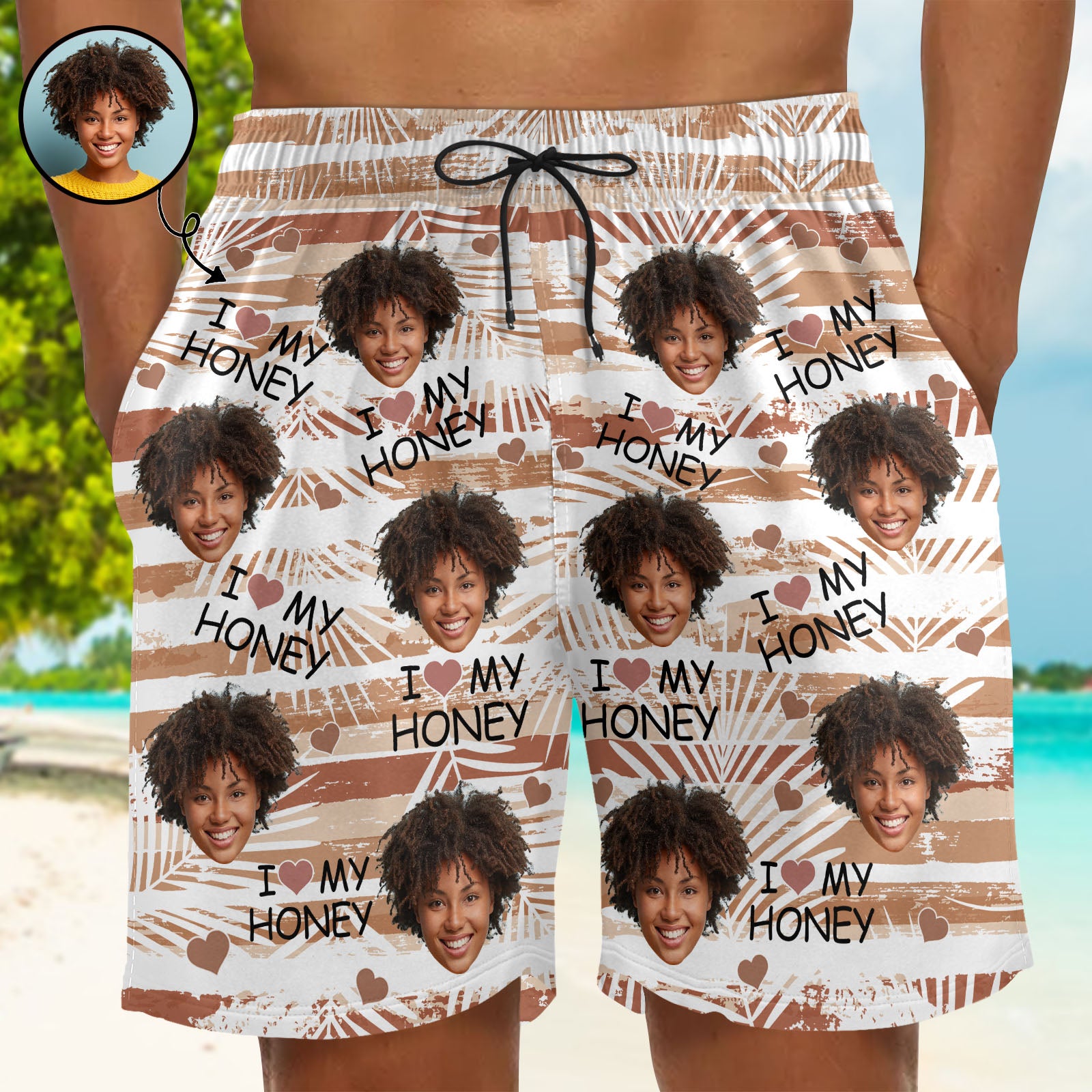 Her King & His Queen - Personalized Couple Beach Shorts - Gift For Couples, Husband Wife