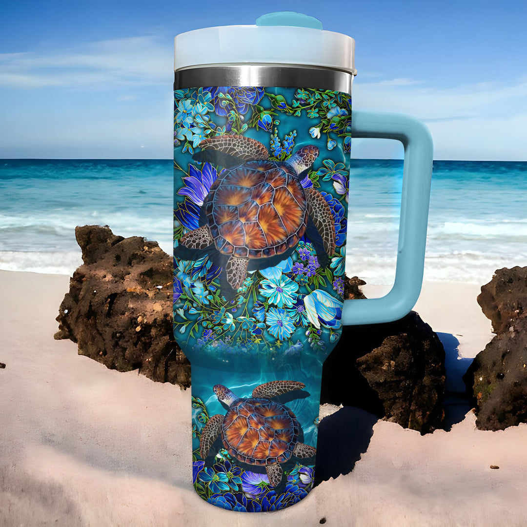 Undersea Golden Sea Turtles - Tumbler with Handle - Gift For Turtle Lovers - NCU0DV059