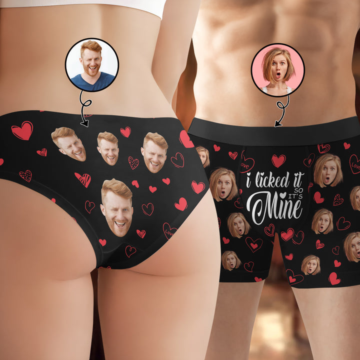 I Licked It So It's Mine - Personalized Custom Couple Matching Briefs - Gift For Couple, Boyfriend, Girlfriend, Wife, Husband
