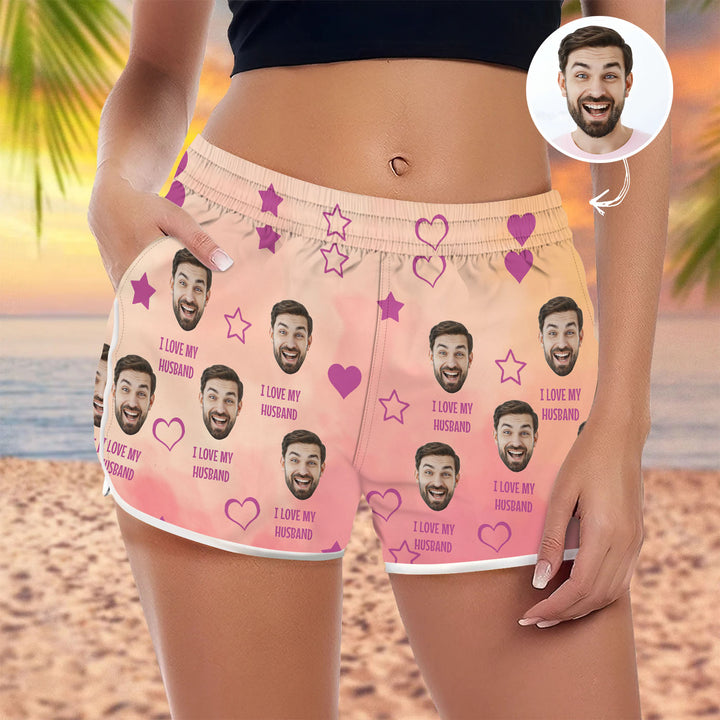 I Love My Husband Custom Photo - Personalized Custom Woman Beach Shorts