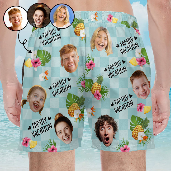 Family Vacation - Personalized Unisex Man Beach Shorts - Gift For Family Members