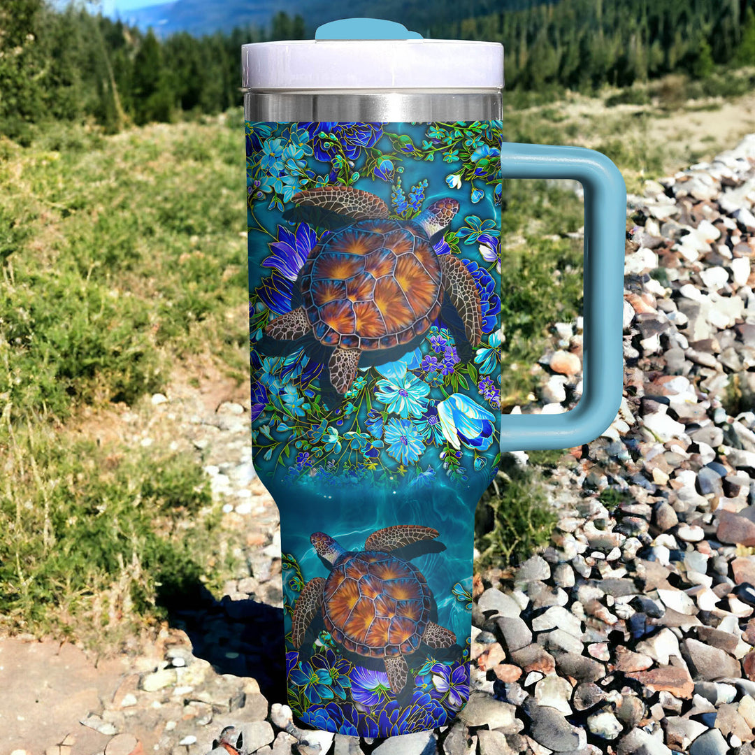 Undersea Golden Sea Turtles - Tumbler with Handle - Gift For Turtle Lovers - NCU0DV059