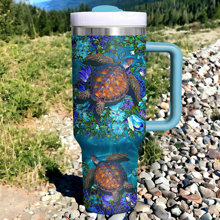 Undersea Golden Sea Turtles - Tumbler with Handle - Gift For Turtle Lovers - NCU0DV059