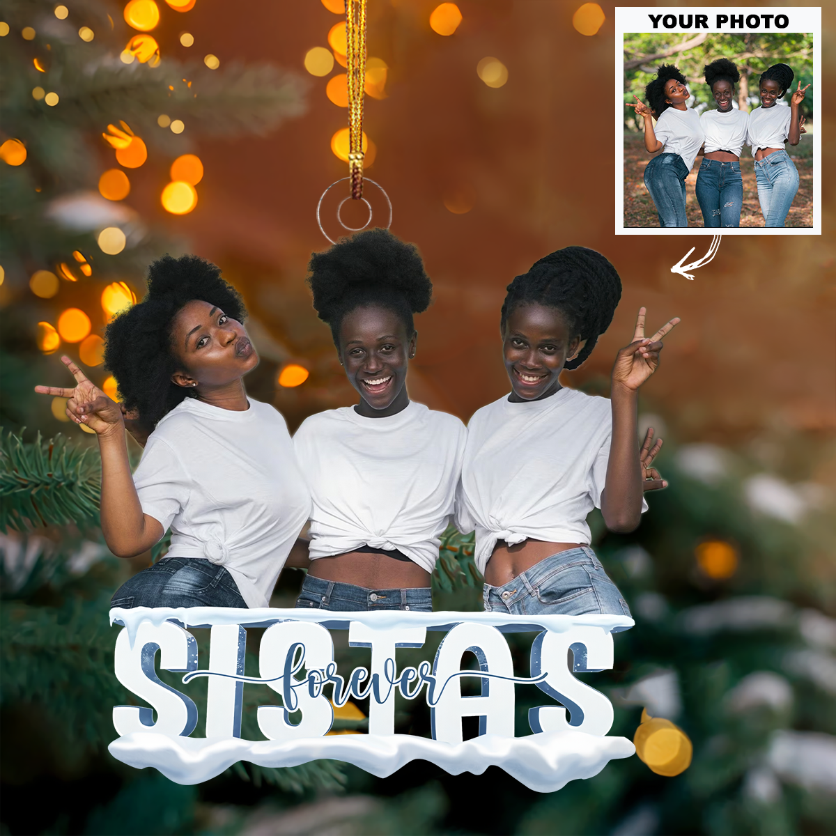 Sistas Forever - Personalized Custom Photo Mica Ornament - Christmas Gift For Friends, Besties UPL0DM006