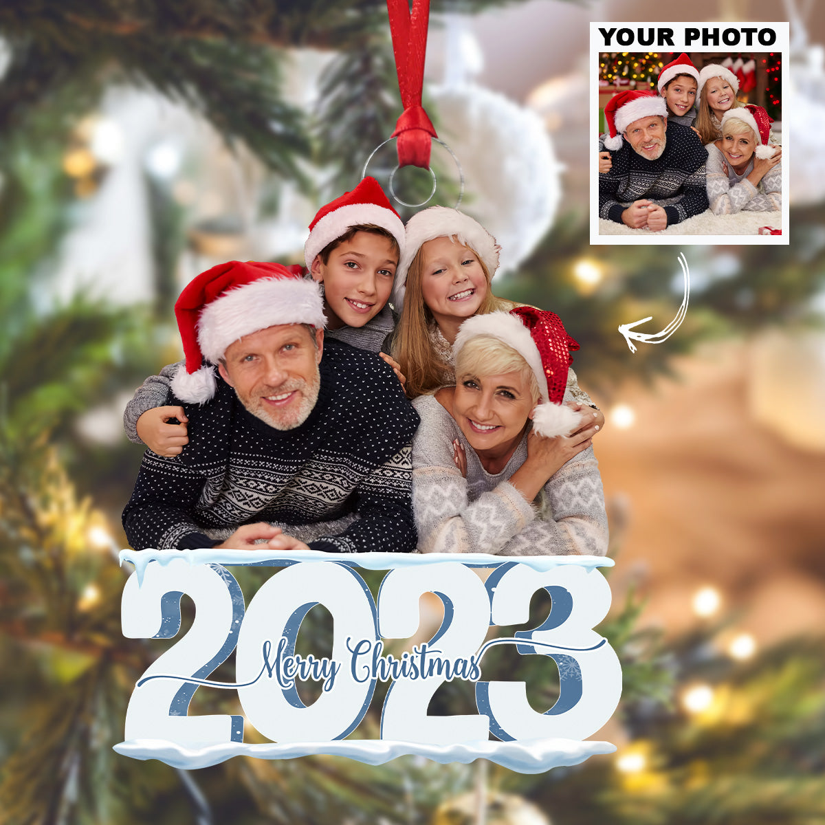 2023 Merry Christmas - Personalized Custom Photo Mica Ornament - Christmas Gift For Family Members, Grandma, Grandpa UPL0DM016