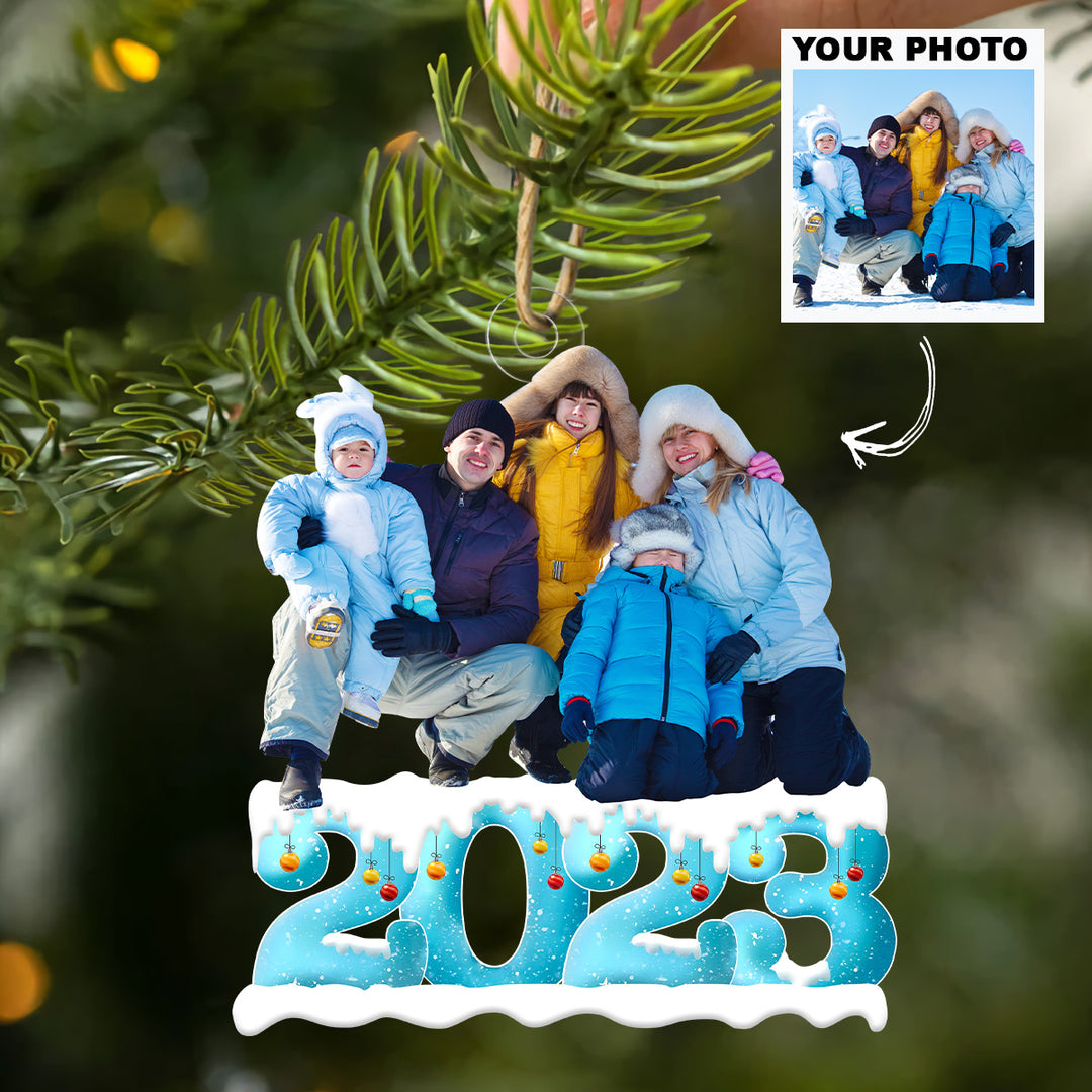 Merry Christmas 2023 Blue Winter Snow - Personalized Custom Photo Mica Ornament - Christmas Gift For Family Members, Couple, Wife, Husband UPL0DM014