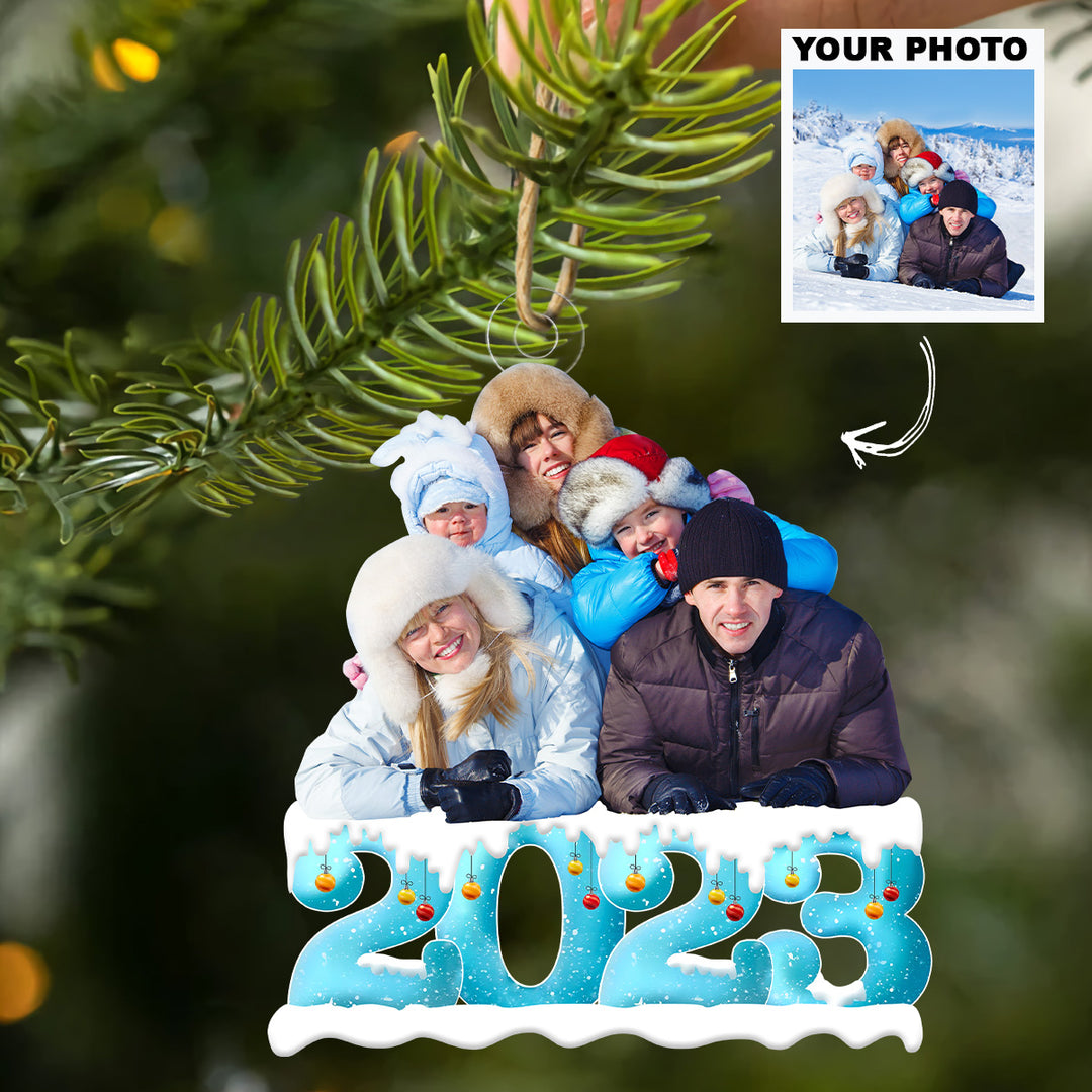 Merry Christmas 2023 Blue Winter Snow - Personalized Custom Photo Mica Ornament - Christmas Gift For Family Members, Couple, Wife, Husband UPL0DM014
