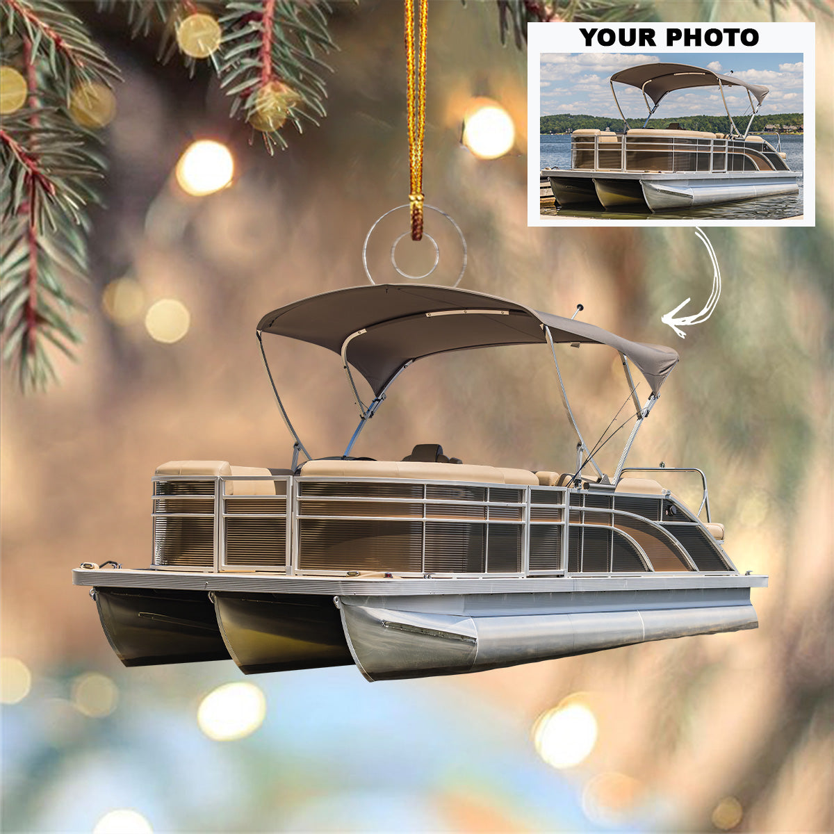 I Love Pontoon - Personalized Custom Photo Mica Ornament - Christmas Gift For Pontoon Lovers, Family Members