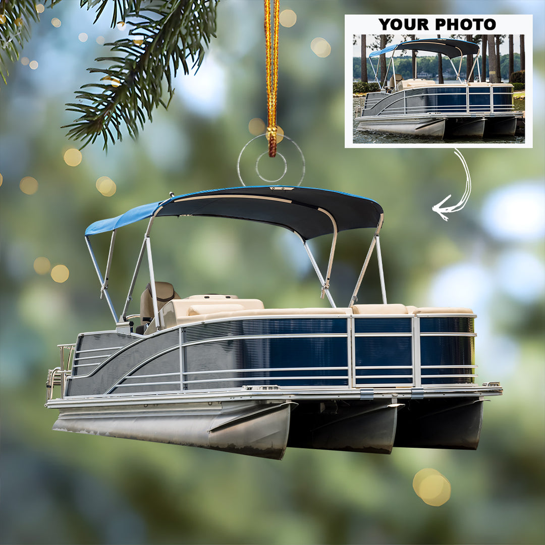I Love Pontoon - Personalized Custom Photo Mica Ornament - Christmas Gift For Pontoon Lovers, Family Members