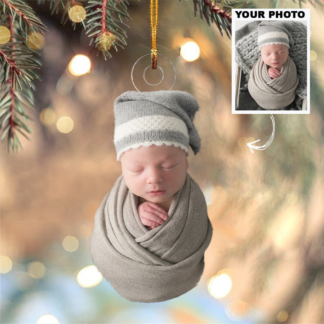 Baby First Christmas Newborn Ornament - Personalized Custom Photo Mica Ornament - Christmas Gift For Family Members