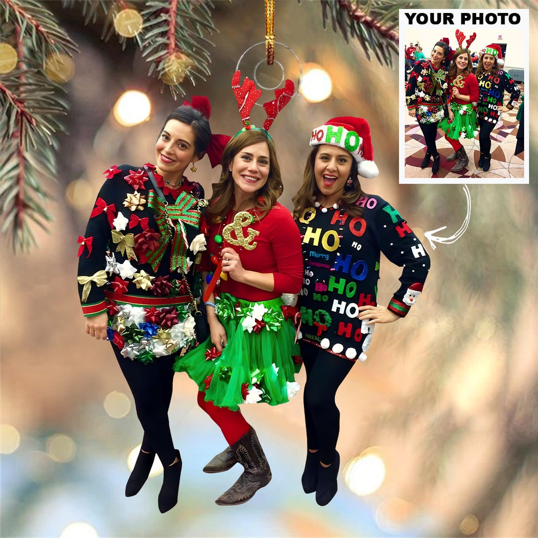 Customized Photo Ornament Christmas Funny Costume - Personalized Photo Mica Ornament - Christmas Gift For Friends, Besties, Family Members